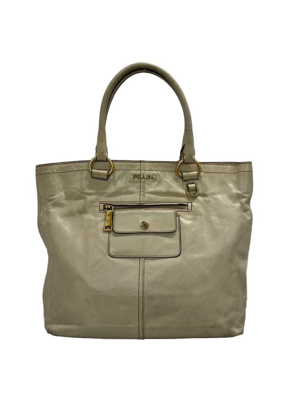Prada Tote Bag Ivory Leather Tag